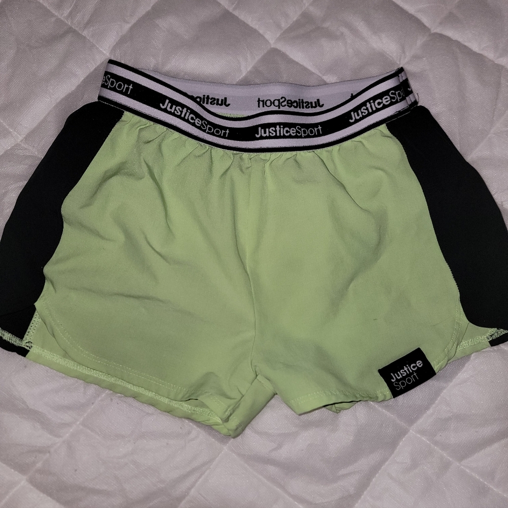 Justice Sport Lime Green and Black Athletic Shorts